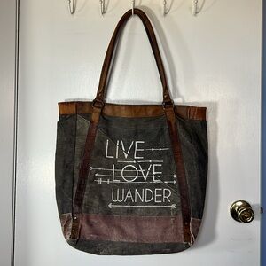 Mona B Canvas and Leather Tote Bag